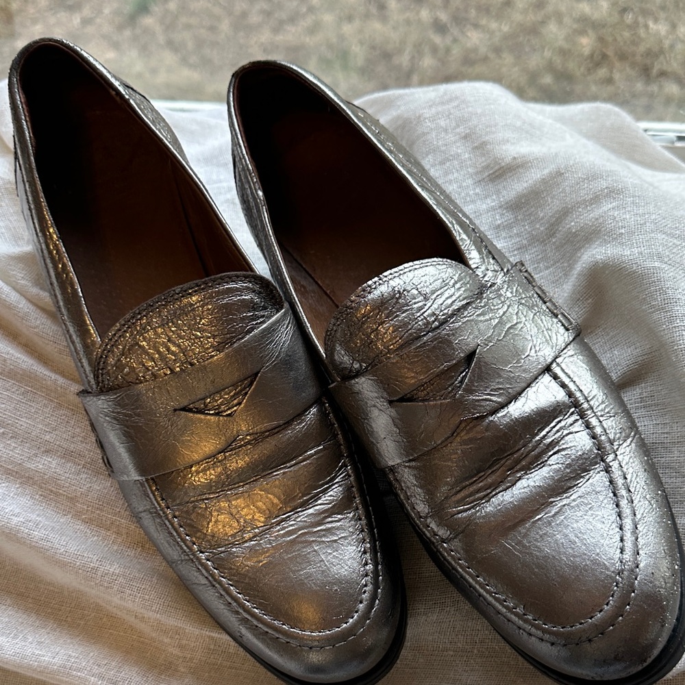 Frye Metallic Silver Loafers